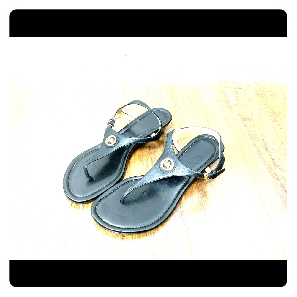Michael Kors black thong wedge sandals